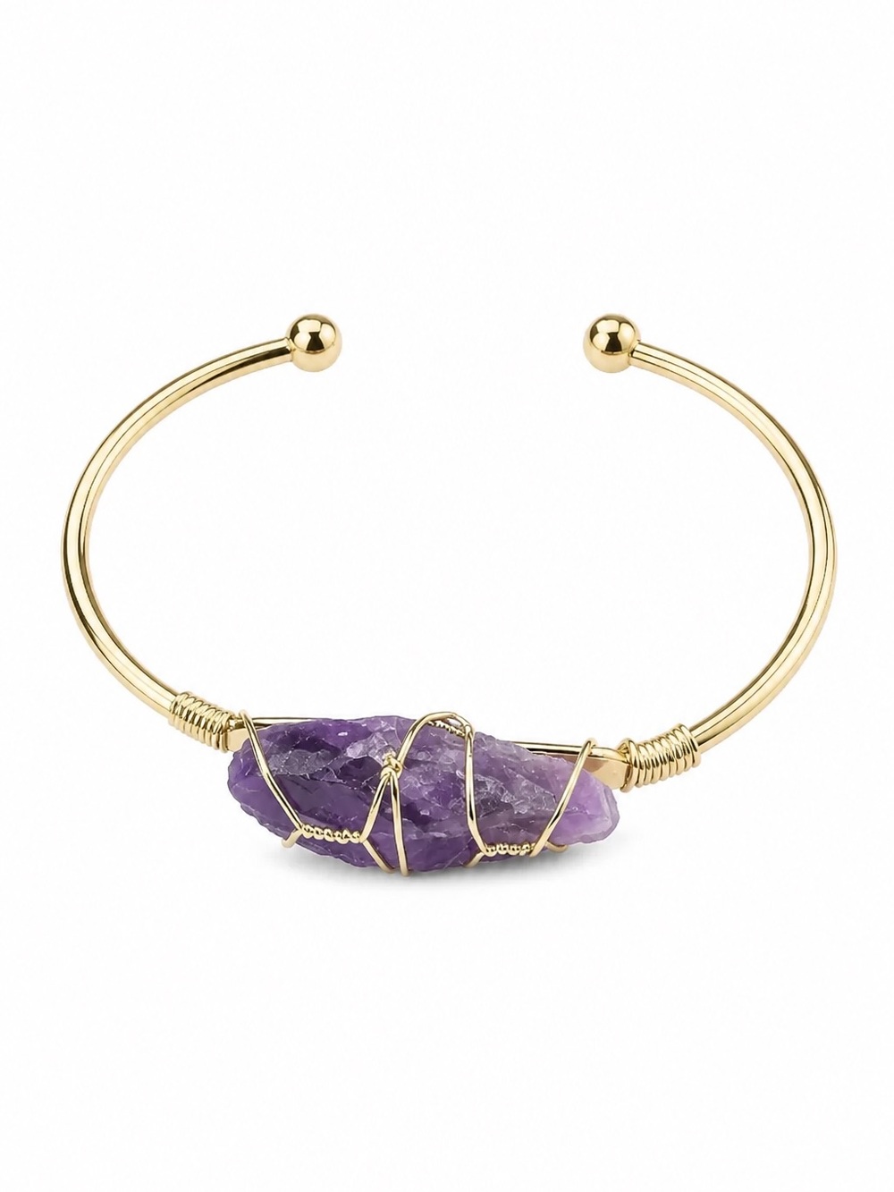 Natural Amethyst Gold Plated Bangle Bracelet